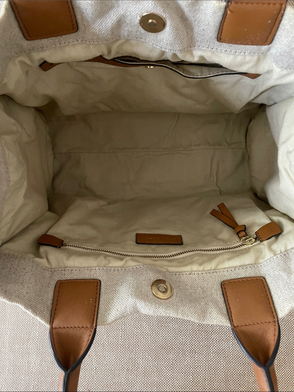 Tory Burch Canvas Tote with Multicolor Embroidered Medallion & Tan Trim - Picture 10 of 10